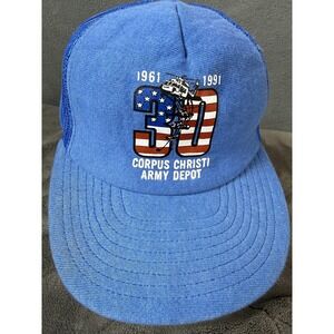 Corpus Christi Army Depot Hat Cap Snap Back Blue Mesh Trucker Mens 90s